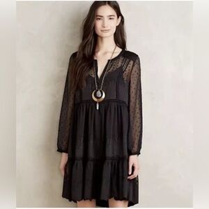 Anthropologie Vanessa Virginia Costa Black Sheer Lace Dress  4 Maya Boho Mini